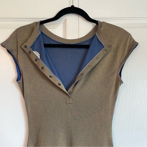 RARE Vintage Alaia Paris Cap Sleeve Sculpted Bodycon Shift Dress - Gold/Blue - Picture 6 of 9